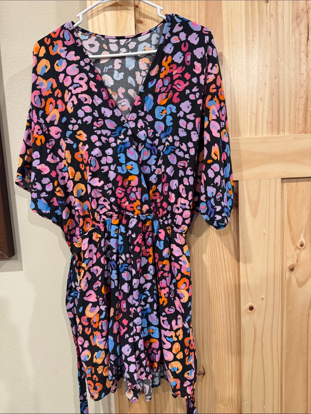 Black Multi-Color Leopard Print Wrap Romper with Elastic Waist